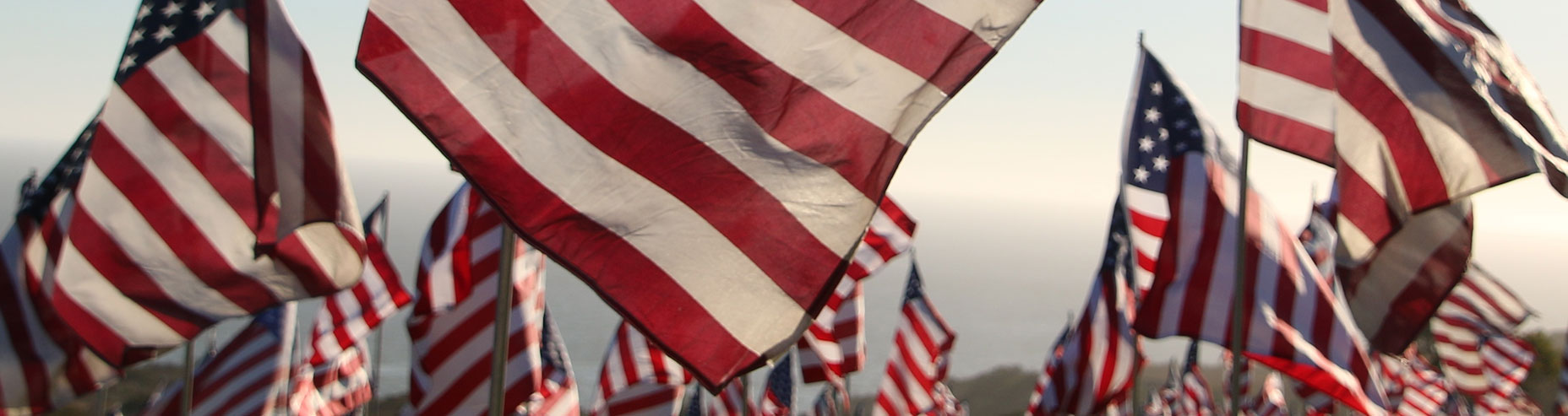 American flags waving in the air