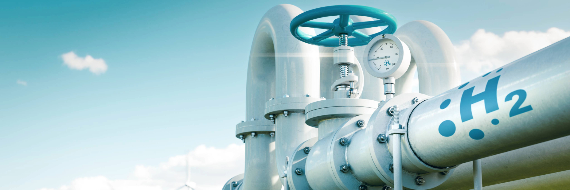 an image of pipes labeled "H2" in an open field with grass below and sky above