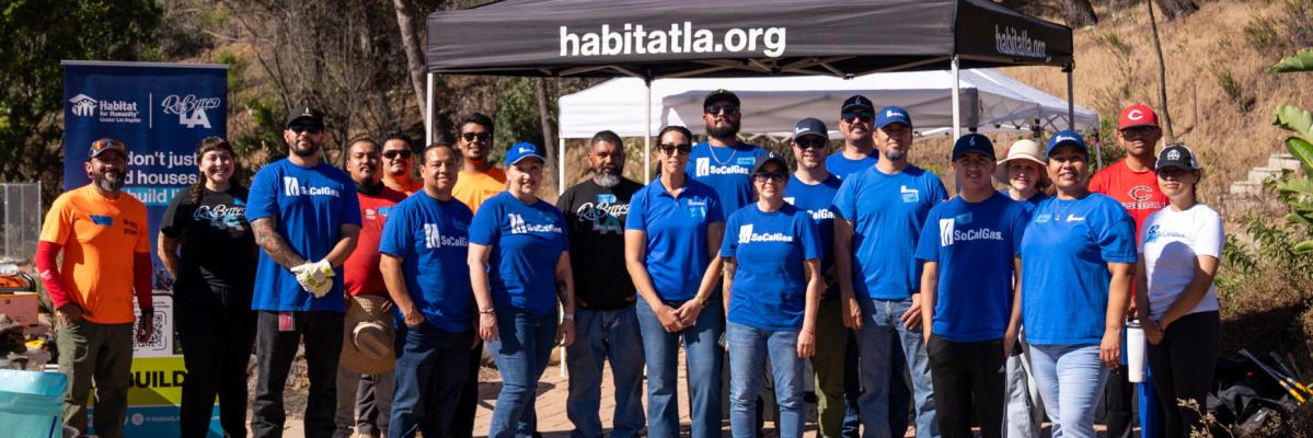 Group shot of socalgas volunteers and habitat for humanity on site in Malibu
