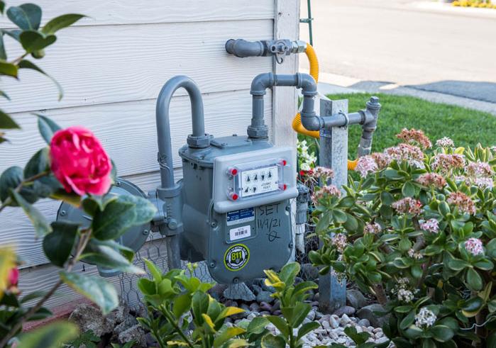 image of natural gas meter on side of house