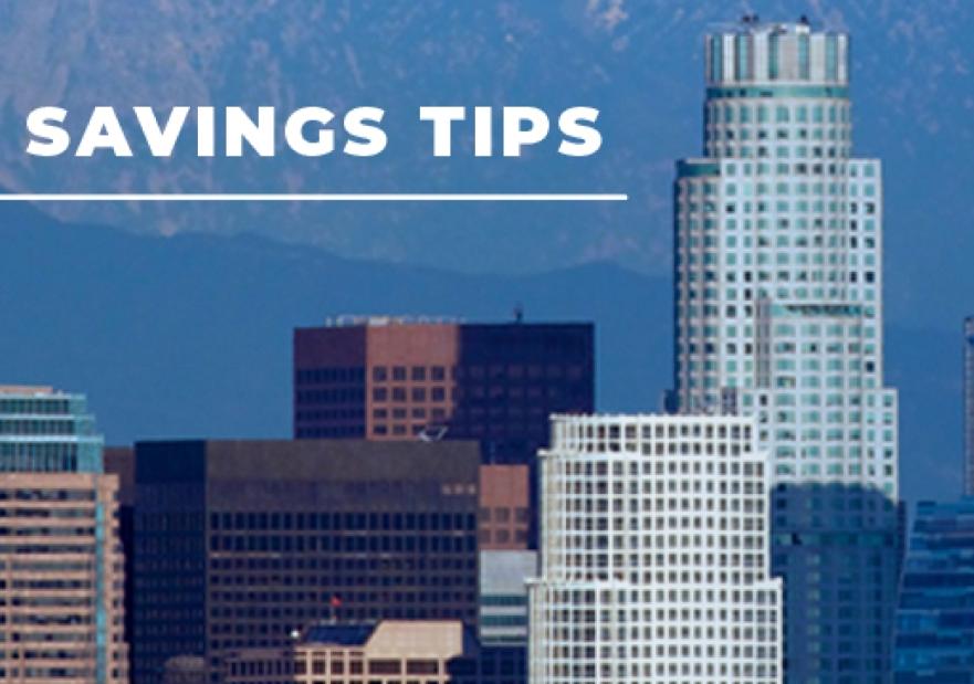 Image of Los Angeles Skyline with the words "winter savings tips" on the top left