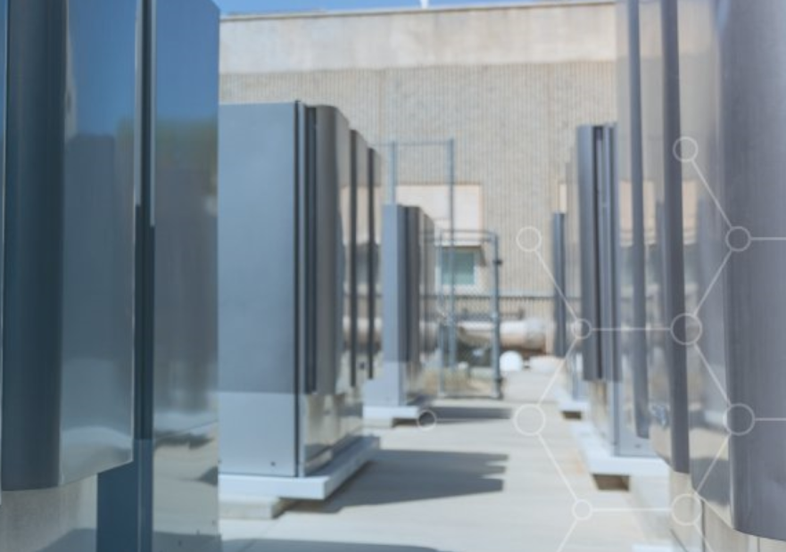 A row of electrolyzers with the text socalgas, caltech, and bloomenergy written on top of it.