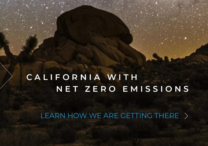 Night time sky in the desert with the words "Imagine, California with net zero emissions"