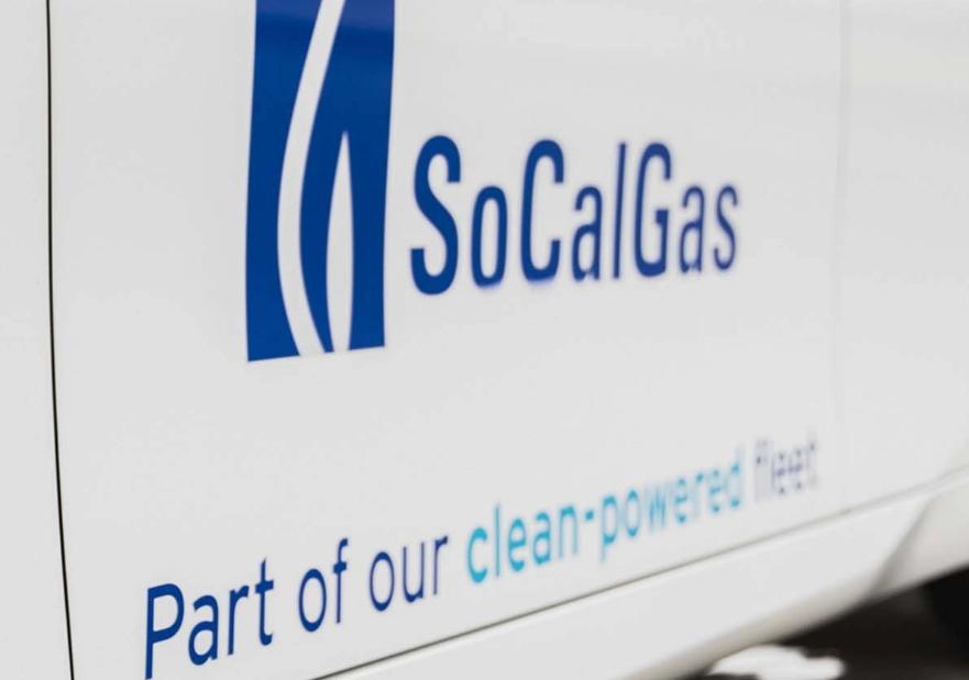 Side of Toyota Miari Showing SoCalGas Logo and Clean Fleet Text