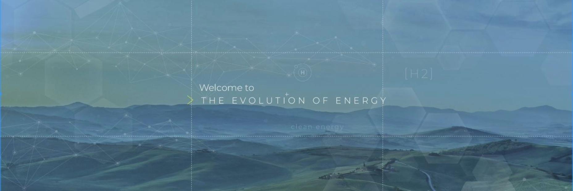 hazy mountains and fields with the words "welcome to the evolution of energy" in the foreground